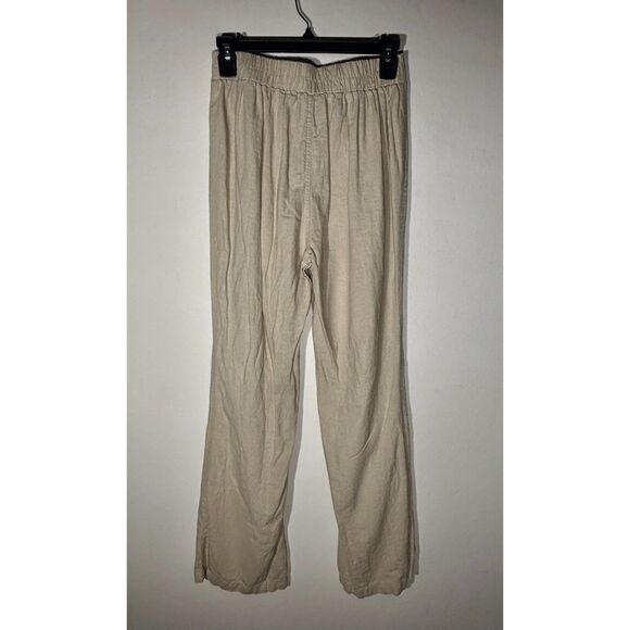 Happily Grey Women’s Linen Blend Pull-On Pants Beige Wide Leg Size Small - Picture 1 of 5